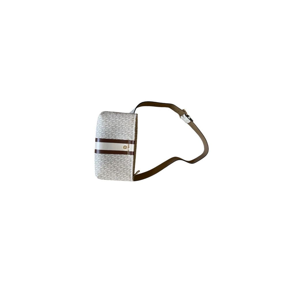 30.-   Michael Kors Signature Logo Belt Bag Fanny Pack White Brown Stripe